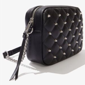 Rebecca Minkoff Quilted Crossbody Bag Diamond Pattern Black and Silver NWTS